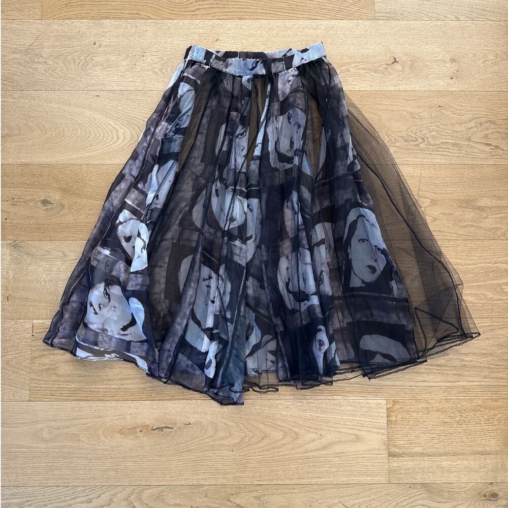 Custom - Face Print Sheer Mesh Overlay Skirt in Black & Gray